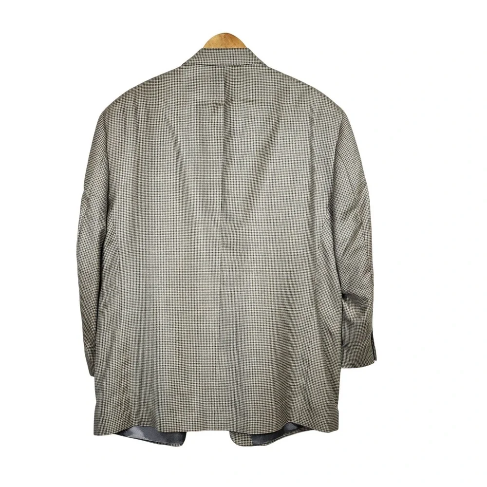 Andrew Fezza Houndstooth Blazer 46S Tan Blue Silk Wool Sport Coat Casual Vintage